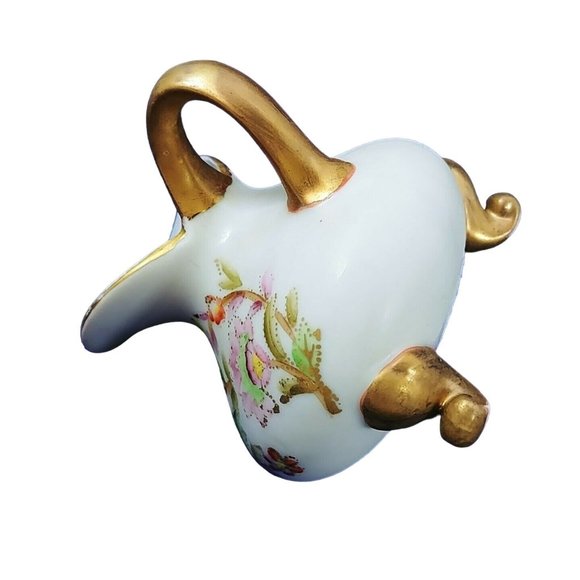 Creamer Pitcher Footed Hand Painted Gold Trim Floral Collectible Vintage 3.25"H - Picture 7 of 8